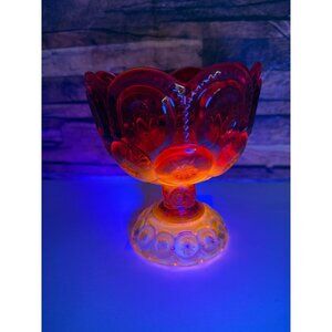 L.E. Smith 5.5” Moon & Stars Amberina Pedestal Compote Glows Vintage